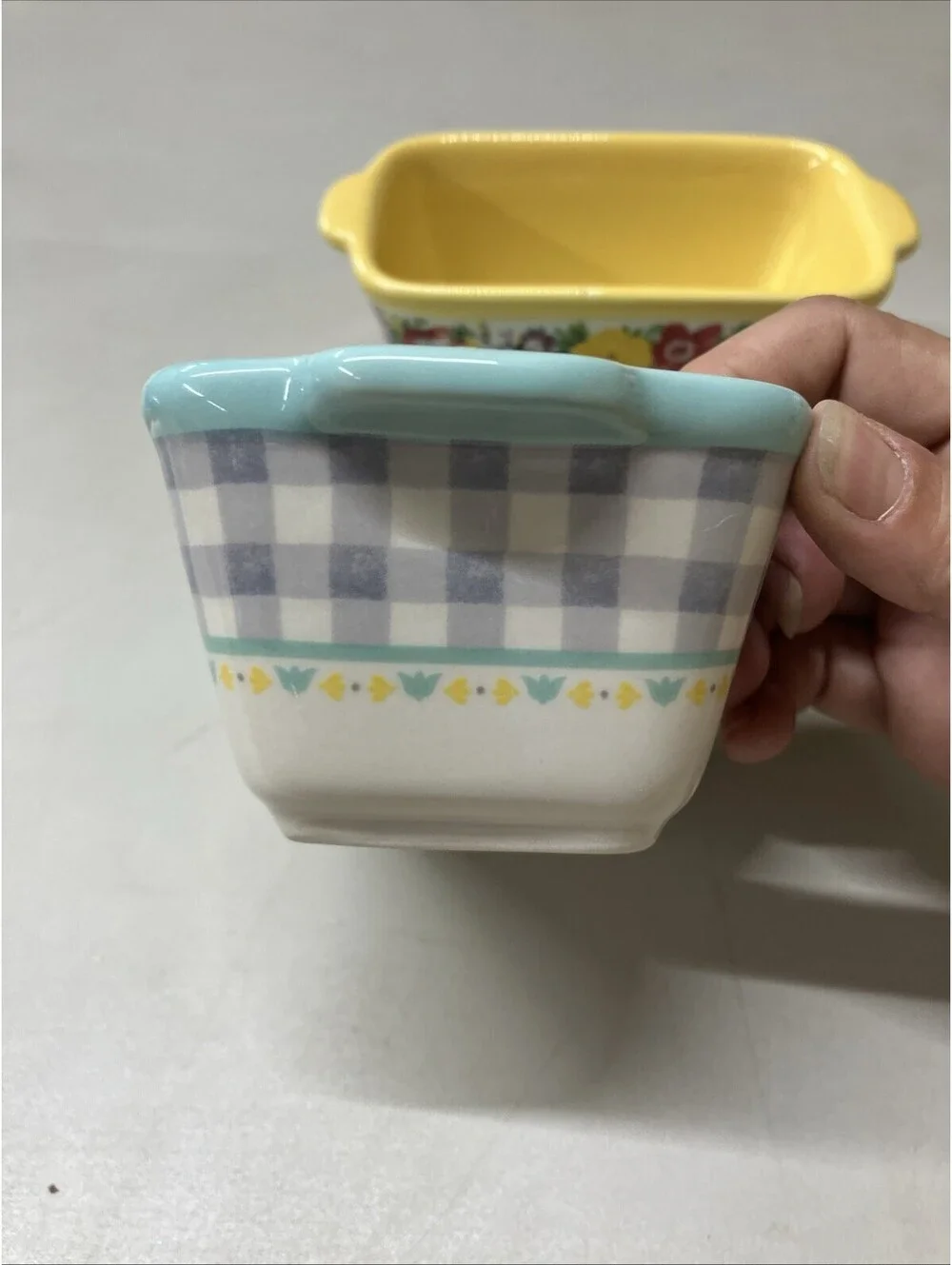 The Pioneer Woman Mini Loaf Pans Ceramic Set of 2 Floral Yellow Teal Stoneware
